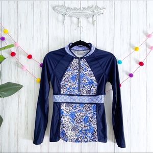 Athleta Indigo Shores 1/4 Zip Long Sleeve Rash Guard XS